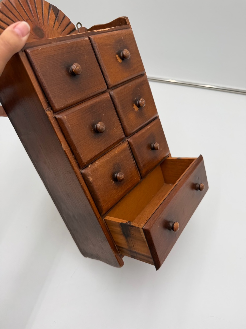 Vintage Wooden Apothecary Spice Cabinet 8 Drawer Farmhouse Wall Shelf - Picture 6 of 10